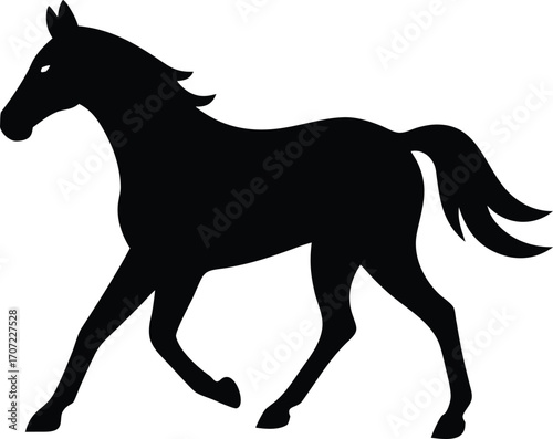 Vector art of silhouette of a black horse in motion, isolated on a, representing freedom and power
