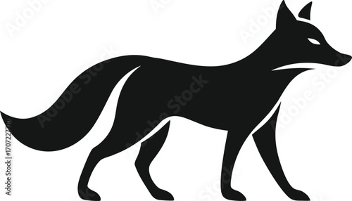 Vector art of black silhouette of a fox walking