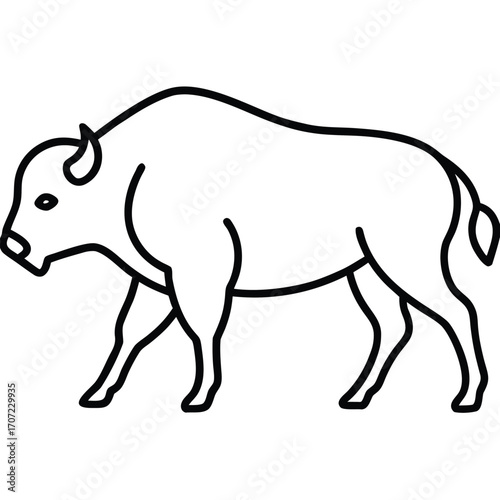 Vector art of line art illustration of a bison walking