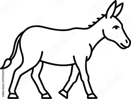Vector art of simple black and white line art illustration of a donkey