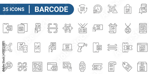 QR Code line editable icon set. Outline icons collection. Icons for mobile app, web. Editable stroke. Vector Illustration.