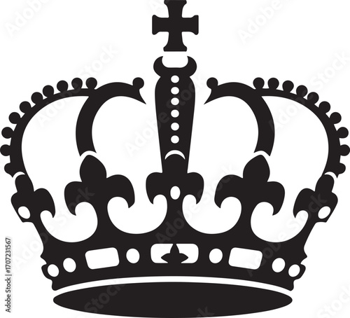 Elegant Crown Silhouette For Queen Or King, Minimalist Black On White Background