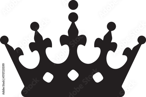 Elegant Crown Silhouette For Queen Or King, Minimalist Black On White Background