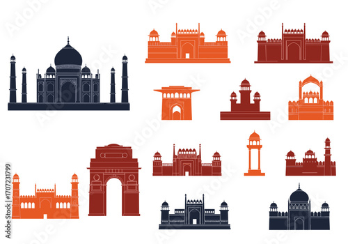Iconic Indian historical buildings and monuments collection.