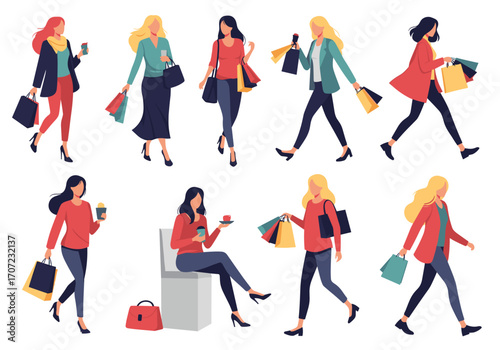 A group of stylish women enjoying a shopping spree.