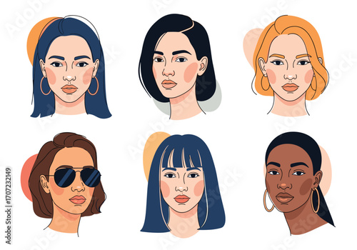Diverse group of women's portraits illustration.