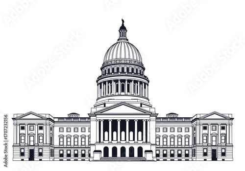 A grand building with a dome and columns.