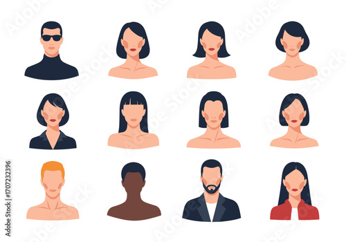 Diverse collection of abstract avatar portraits representing people.