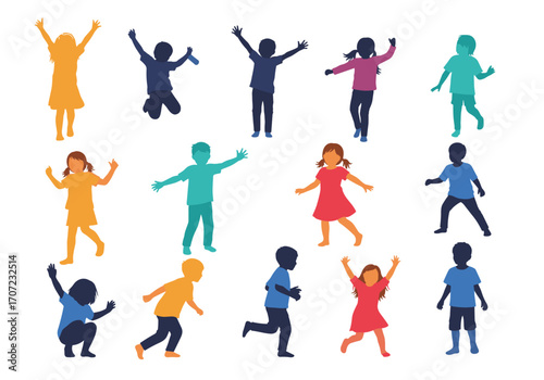 Collection of diverse children celebrating and playing freely together.