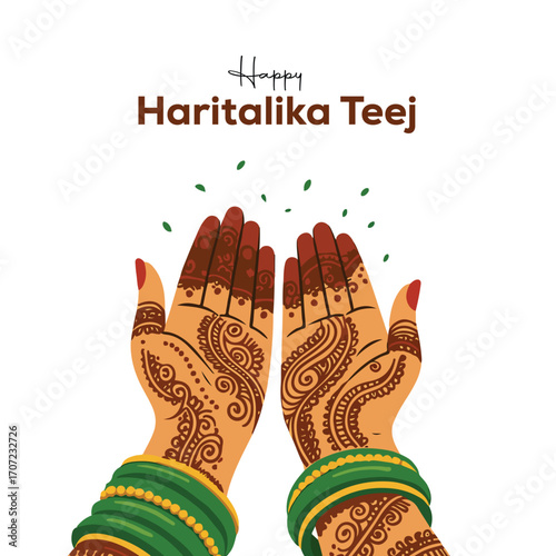 Happy Hartalika Teej Hands with Henna and Bangles Illustration