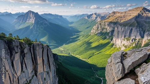 Panoramic morning view of the Caucasus mountains