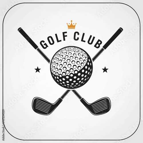 Golf club logo template. Golf logo, label, emblem. Crossed golf clubs with ball and flag isolated on white background. Vector emblem