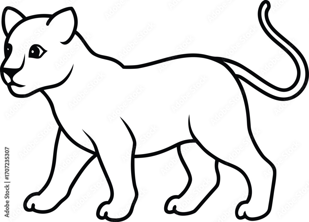 Obraz premium Vector art of cute cartoon illustration of a lion cub walking, , perfect for childrens books and educational materials
