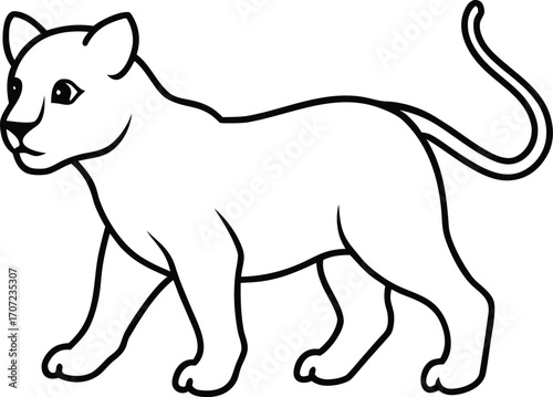 Vector art of cute cartoon illustration of a lion cub walking, , perfect for childrens books and educational materials