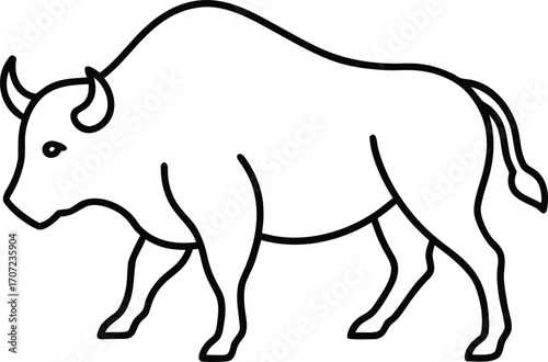Vector art of simple line drawing of a bison