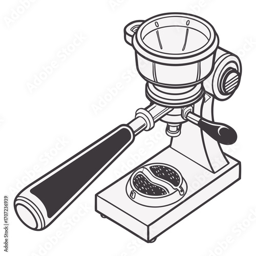 Minimal flat vector illustration of a coffee portafilter tool