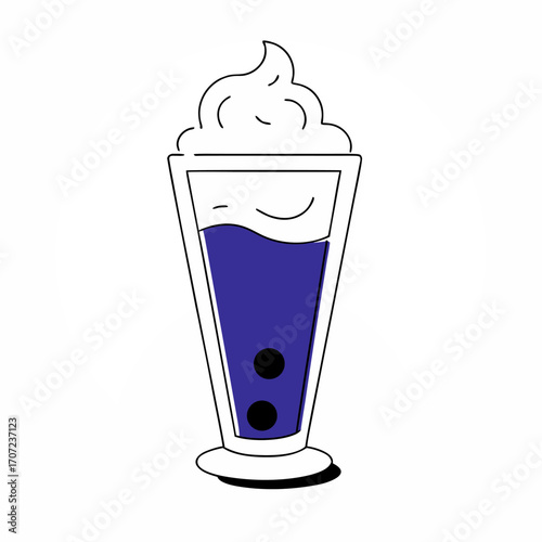 Minimal flat vector illustration of a tall latte coffee glass