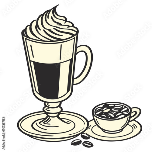 Minimal flat illustration of a tall latte coffee glass