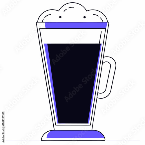 Minimal flat vector illustration of a tall latte coffee glass