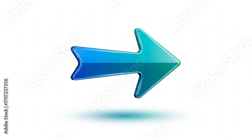 Dynamic glossy blue and teal arrow pointing right, symbolizing progress, direction, and forward momentum for modern design and digital interfaces.
