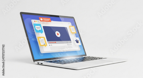 Modern laptop displaying online education platform perfect for e-learning courses and digital classrooms, empowering students and teachers in remote learning environments, vector design