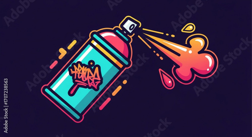 Dynamic vector graffiti art spray can with vibrant colors creating an urban aesthetic, perfect for edgy designs, bold statements, and modern street style projects