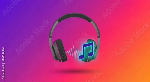 Immerse yourself in music with stylish headphones and vibrant sound waves, perfect for audio lovers, creators, and brands wanting to showcase audio experiences with cool graphics
