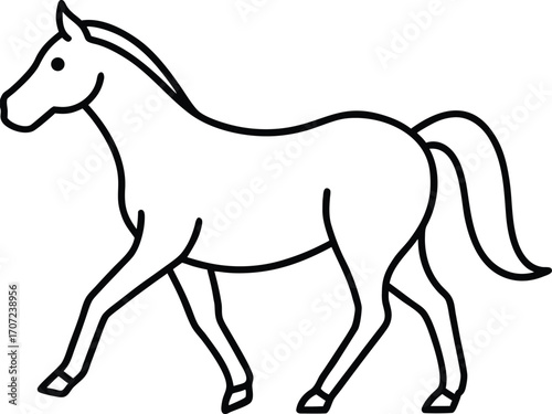 Vector art of a simple, clean line drawing of a horse in profile, isolated on a, perfect for educational or decorative purposes