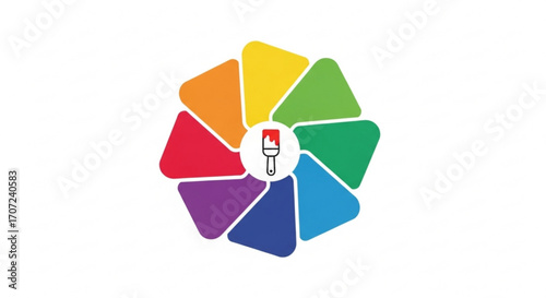 Vibrant spectrum of creative potential unfolds with a central paintbrush dripping vibrant red paint, symbolizing artistic innovation and design inspiration for your next project.