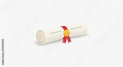 Celebrate achievement with a prestigious diploma, award certificate, or official document featuring a classic golden seal and elegant red ribbon, symbolizing academic success and recognition.