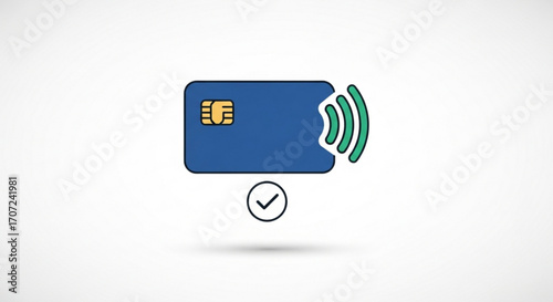 Secure contactless payment transaction confirmed with digital credit card and successful validation signal