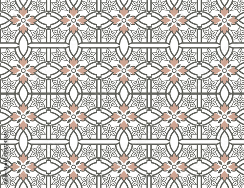 Intricate Floral Pattern: An elegant and ornamental illustration displays a seamless arrangement of floral design on a decorative pattern.