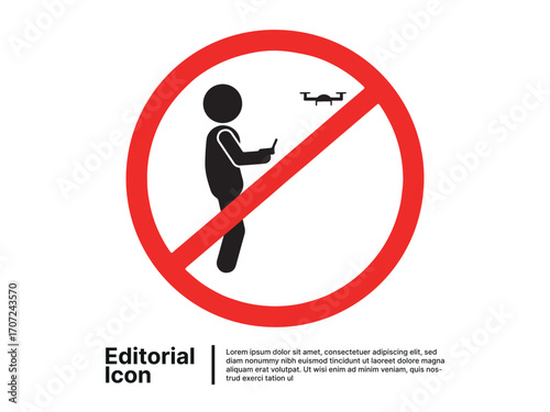 No drone zone sign with a person operating a remote control, vector icon for restricted flight areas