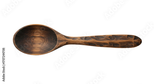 Dark brown wooden spoon isolated on white.