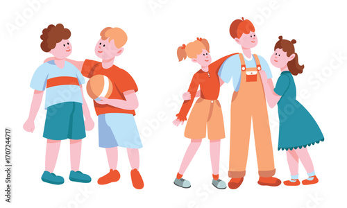Playful kids joyfully engaging in friendship activities and enjoying various fun moments together