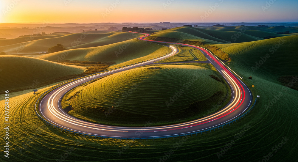 Fototapeta premium Winding Road Through Green Hills