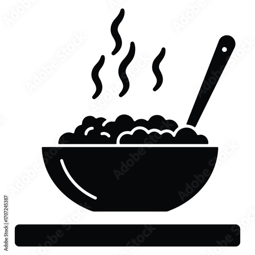 Bowl of Hot Porridge or Cereal with Steam and Spoon Vector Illustration Perfect for Food Related Designs and Recipes