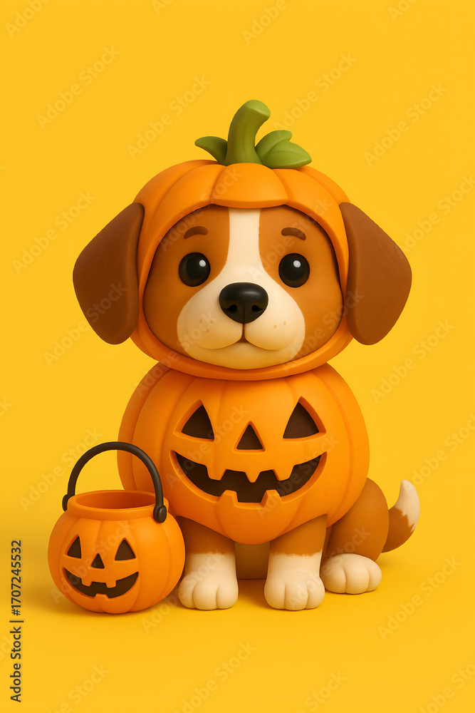 Fototapeta premium dog halloween pumpkin