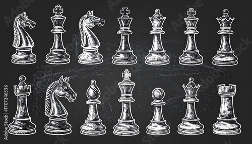Set of vintage chess pieces