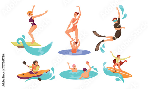 Explore an array of diverse water sports and activities set against a vibrant summer scene