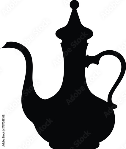 Traditional Dallah Arabic Coffee Pot Silhouette Vector Icon - Middle Eastern Teapot Design