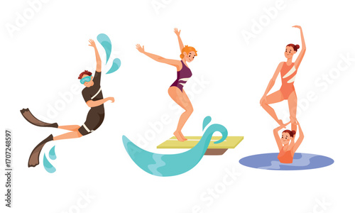 Engaging Dynamic Water Activities Diving Deep, Surfing the Waves, and Synchronised Swimming