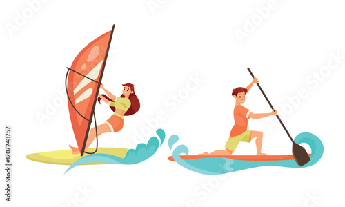 Engage in Thrilling Active Water Sports Enjoying Windsurfing and Paddleboarding Fun