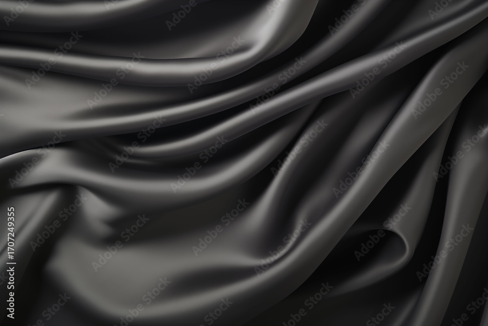 Fototapeta premium Charcoal grey satin fabric with soft folds, simple and elegant, background