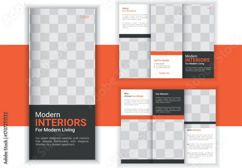 Modern Interior for Home Decor and Living Spaces Trifold Brochure Template