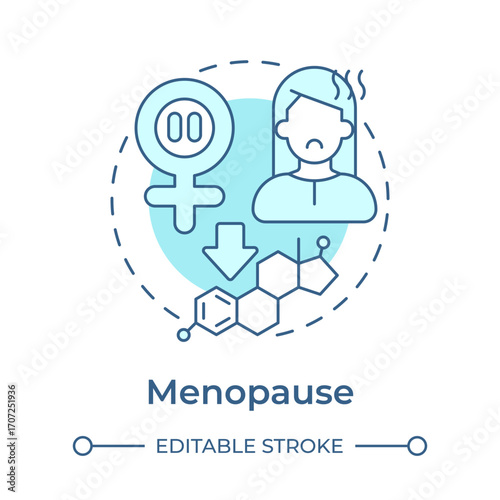Menopause soft blue concept icon. Menstrual periods stop. Decline in female hormones. Climacteric stage. Round shape line illustration. Abstract idea. Graphic design. Easy to use in blog post