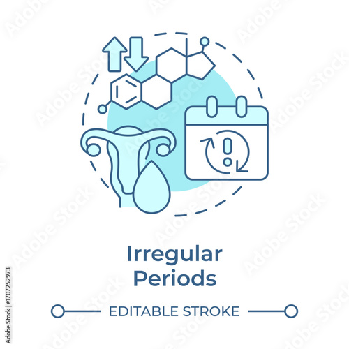 Irregular periods soft blue concept icon. Unpredictable menstrual cycle. Symptom of menopause. Gynecology. Round shape line illustration. Abstract idea. Graphic design. Easy to use in blog post