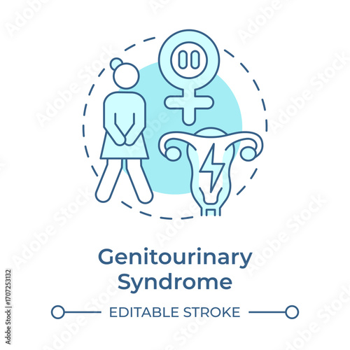 Genitourinary syndrome soft blue concept icon. Estrogen loss consequences. Symptom of menopause duration. Round shape line illustration. Abstract idea. Graphic design. Easy to use in blog post