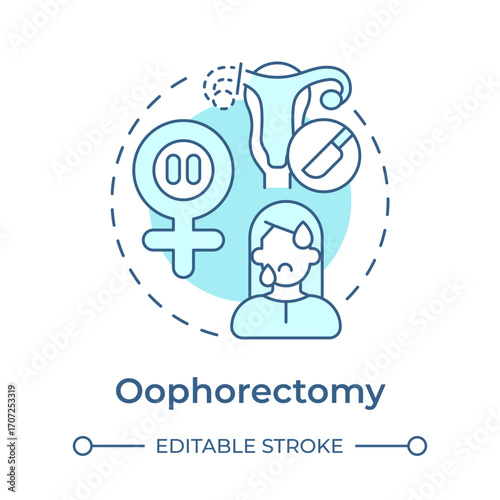 Oophorectomy soft blue concept icon. Surgical climacteric. Removal of ovaries. Cause of menopause. Round shape line illustration. Abstract idea. Graphic design. Easy to use in blog post