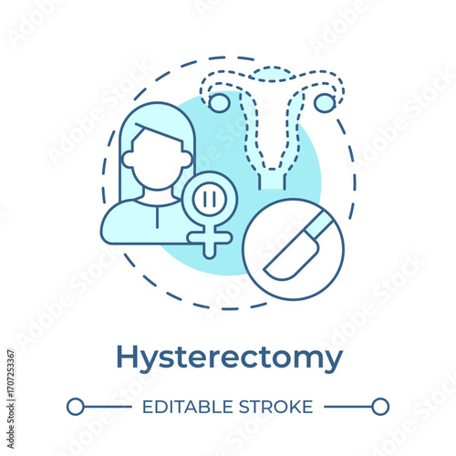 Hysterectomy soft blue concept icon. Surgical procedure to remove uterus. Cause of menopause. Gynecology. Round shape line illustration. Abstract idea. Graphic design. Easy to use in blog post